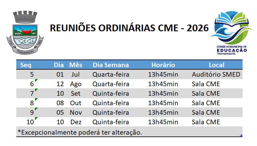 Calendário das Reuniões
