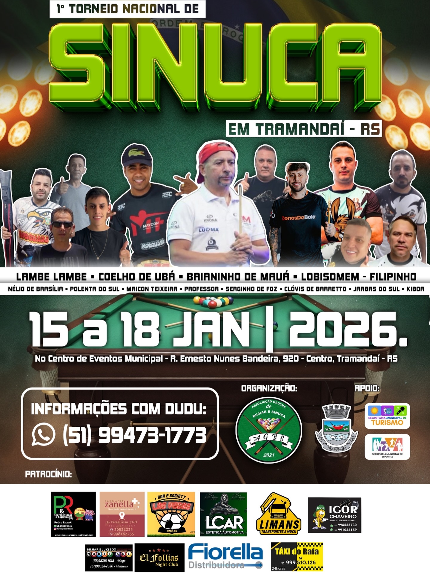 VEM AÍ O 1º TORNEIO NACIONAL DE SINUCA! 