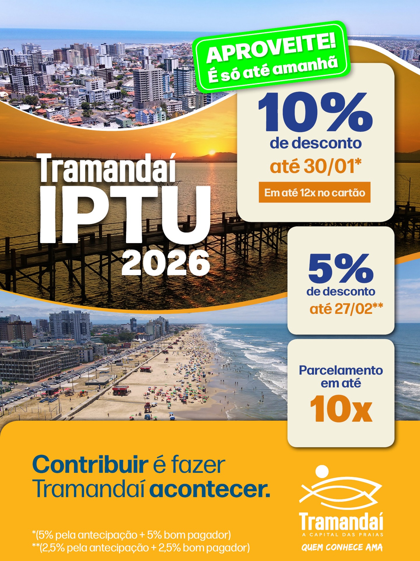 ÚLTIMOS DIAS PARA GARANTIR ATÉ 10% DE DESCONTO NO IPTU 2026 EM TRAMANDAÍ