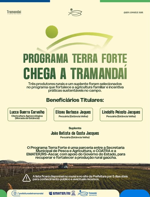 PROGRAMA TERRA FORTE BENEFICIA PRODUTORES RURAIS DE TRAMANDAÍ