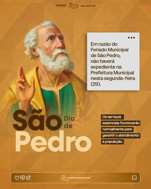 FERIADO MUNICIPAL – DIA DE SÃO PEDRO