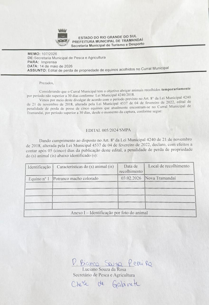 Considerando que o Curral Municipal tem o objetivo abrigar animais recolhidos temporariamente
por período não superior a 30 dias conforme Lei Municipal 4240/2018.