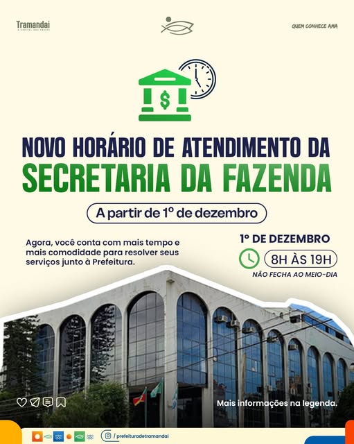 SECRETARIA DA FAZENDA DE TRAMANDAÍ PASSA A ATENDER EM NOVO HORÁRIO A PARTIR DE 1º DE DEZEMBRO 