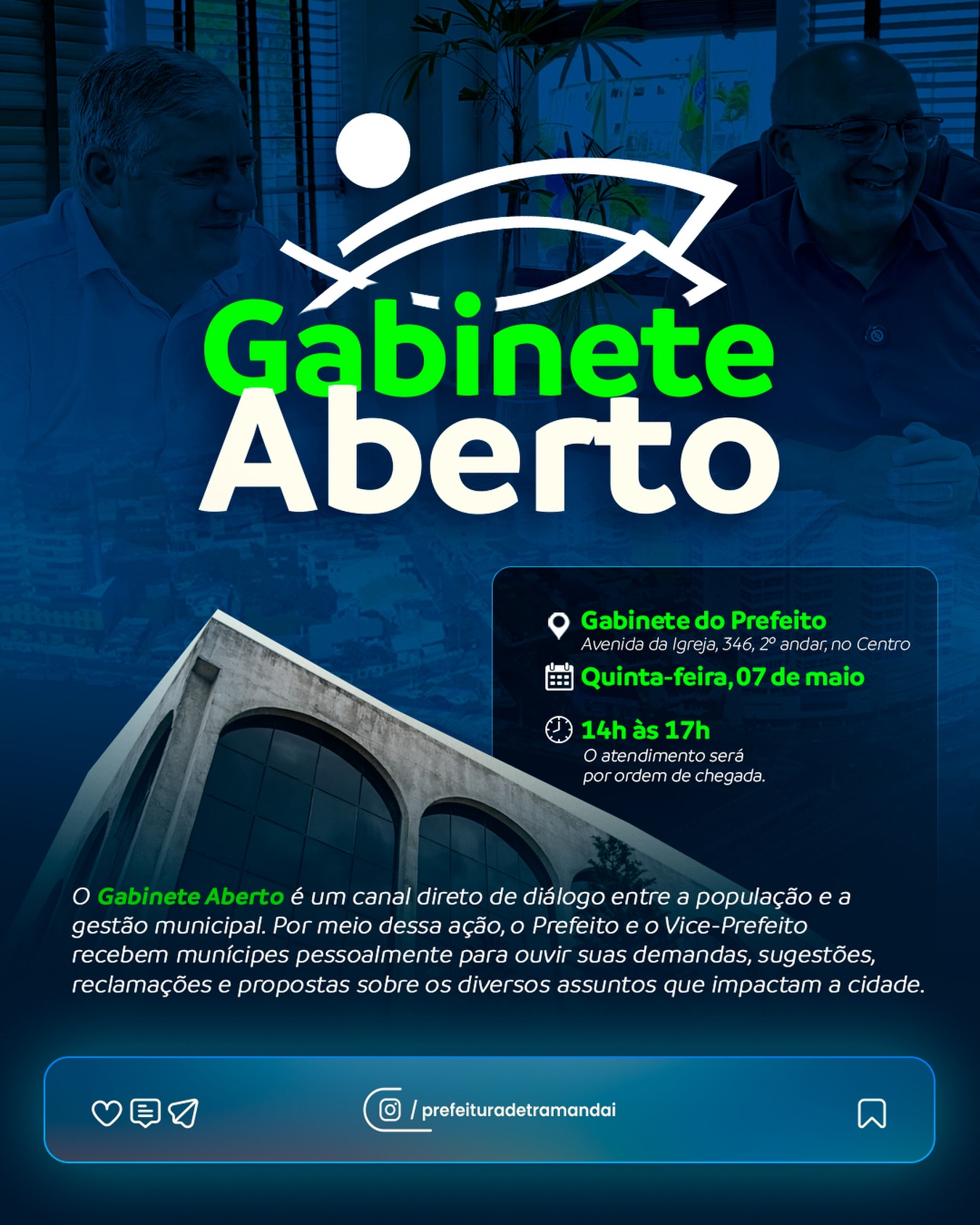 A Prefeitura de Tramandaí convida você para mais uma edição do Gabinete Aberto, um espaço criado para ouvir de perto as demandas, sugestões e ideias da população.
