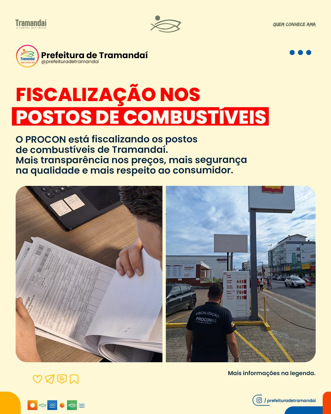 Diante das recentes elevações nos preços dos combustíveis, a Prefeitura de Tramandaí, por meio da Secretaria de Indústria e Comércio e do Procon, realizou ações de fiscalização nos dias 23 e 26 de março.