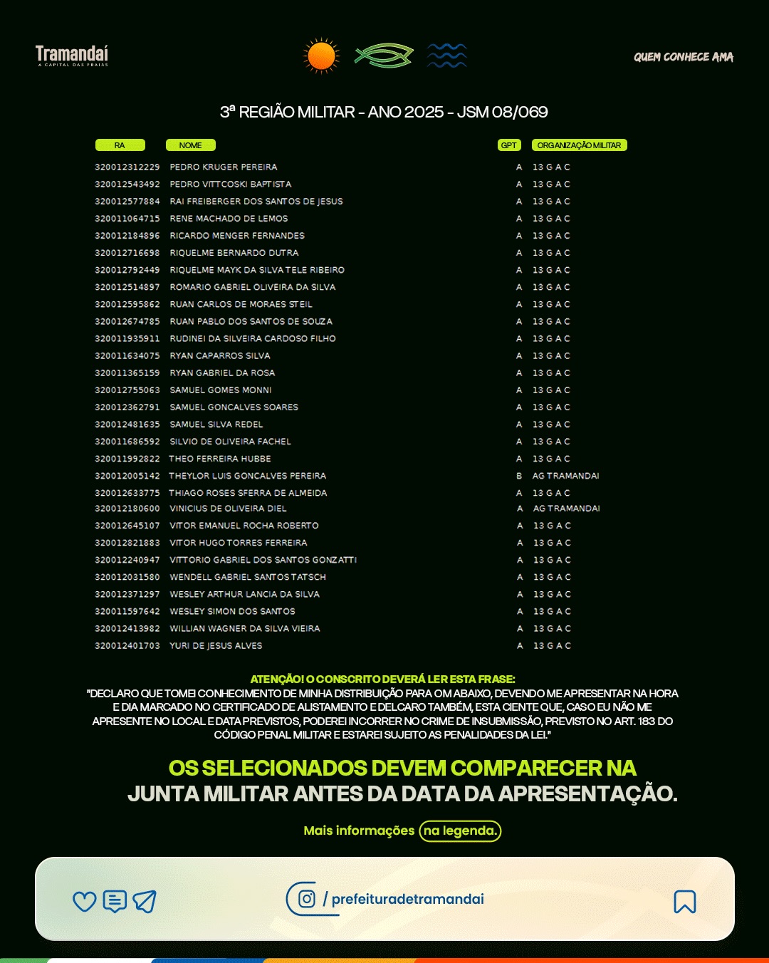 ATENÇÃO CIDADÃOS CONVOCADOS PARA O ALISTAMENTO MILITAR