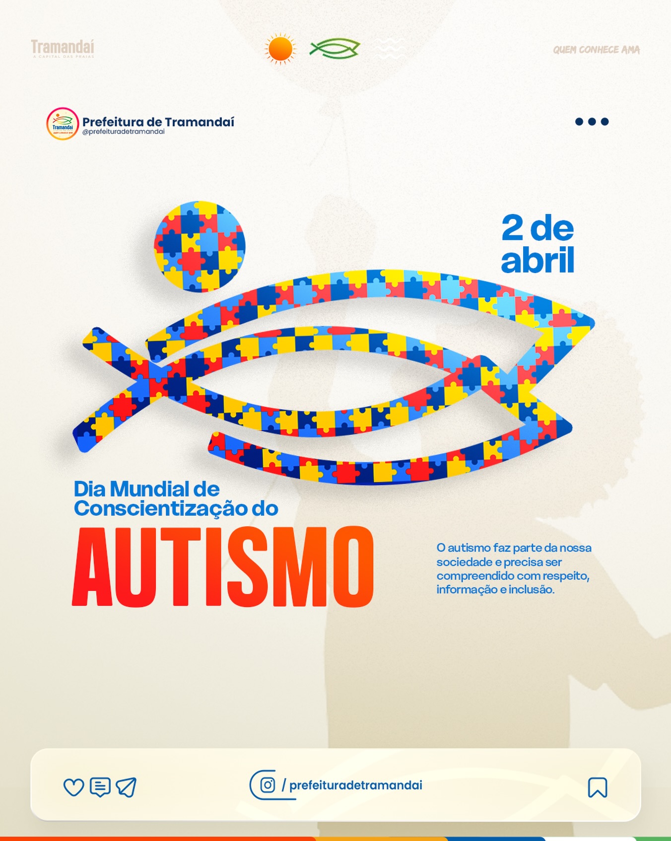 Neste 2 de abril, a Prefeitura de Tramandaí reforça a importância da conscientização sobre o Transtorno do Espectro Autista (TEA), uma data dedicada a promover informação, respeito, inclusão e empatia.