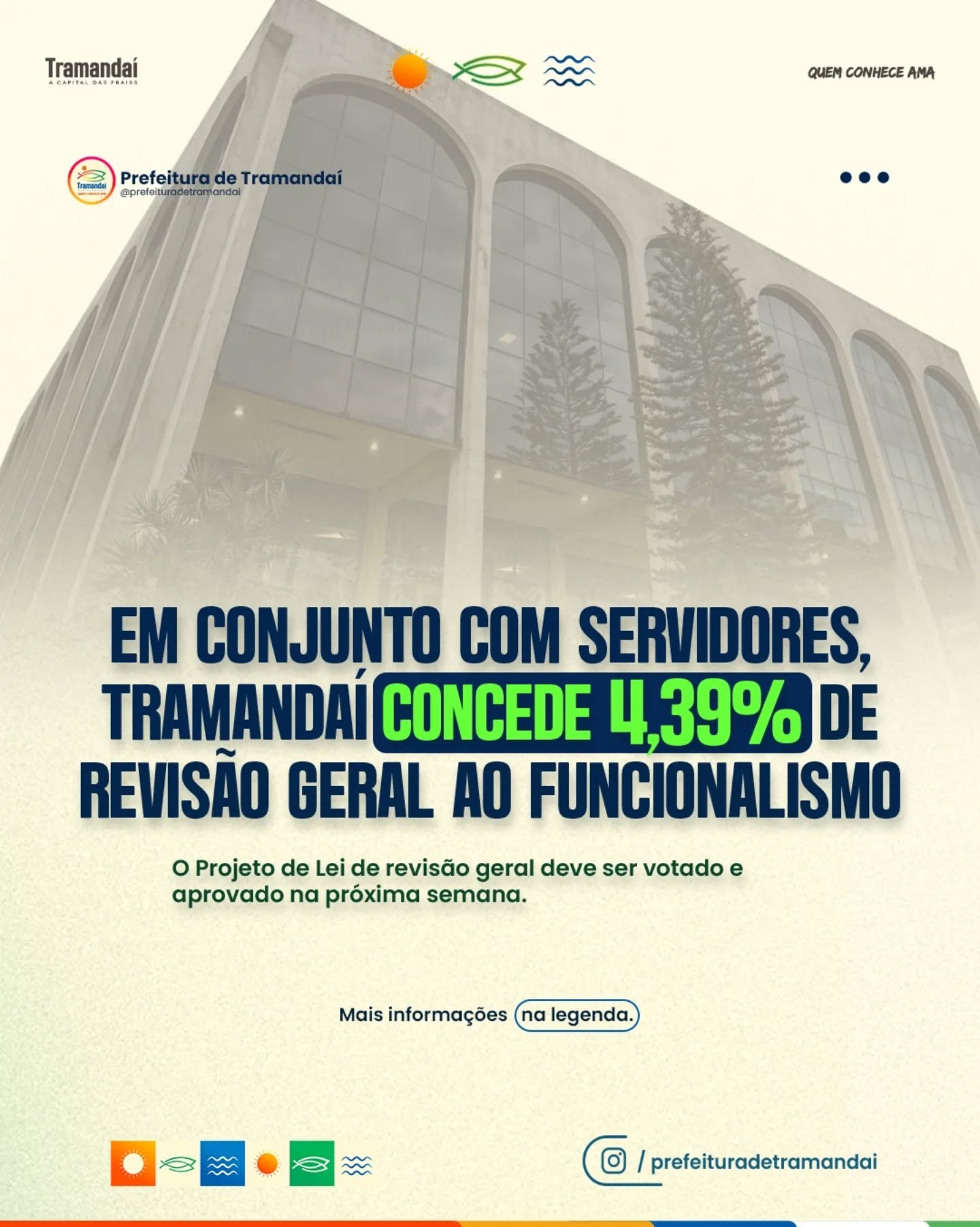 A Prefeitura de Tramandaí encaminhou à Câmara de Vereadores o Projeto de Lei que prevê a revisão geral anual de 4,39% para os servidores públicos do Executivo e do Legislativo Municipal.