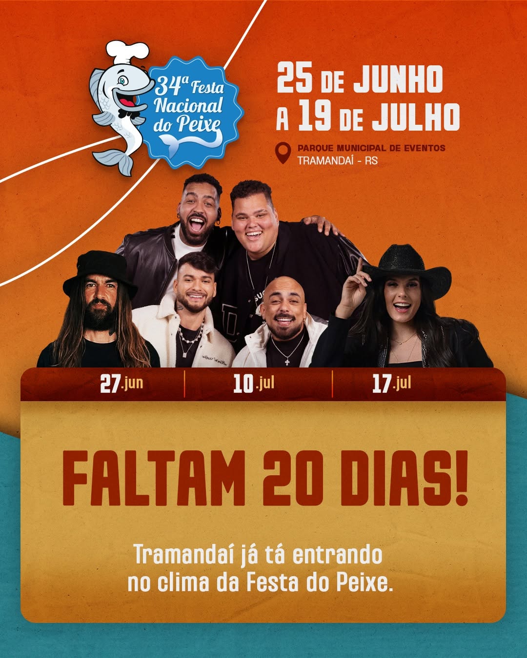A contagem regressiva segue acelerando e a ansiedade só aumenta! Falta muito pouco para o início da 34ª Festa Nacional do Peixe, o maior evento gastronômico do Rio Grande do Sul! 