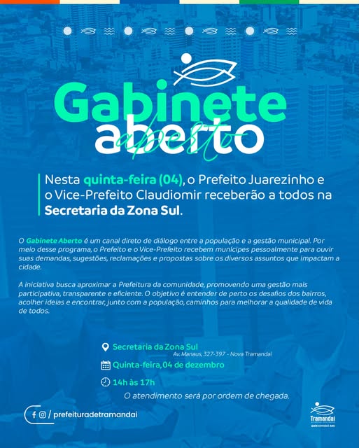A PREFEITURA DE TRAMANDAÍ CONVIDA PARA MAIS UMA EDIÇÃO DO GABINETE ABERTO NA ZONA SUL!